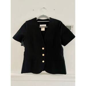 Yves Saint Laurent Encore Short Sleeve Jacquard Jacket with Gold Buttons Sz 10